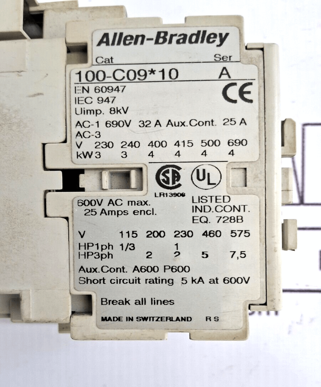 ALLEN BRADLEY 100-C09*10 SER.A CONTACTOR 