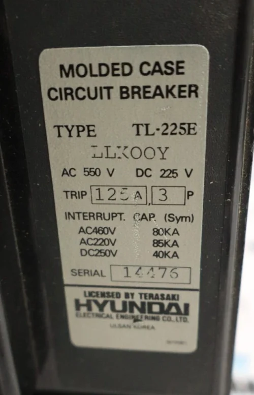 HYUNDAI ELECTRIC TL-225E 125A 3POLE MOLDED CASE CIRCUIT BREAKER - Image 6