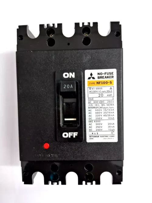 Mitsubishi NF100-S No-Fuse Breaker AC 600V DC 250V 20 AMP.