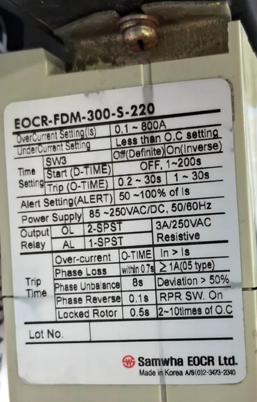 SAMWHA | EOCR-FDM-300-S-220 | ECOR-FDM | 3 CT | CONVERTER & CURRENT TRANSFORMER - Image 9