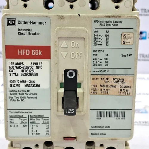 CUTLER-HAMMER | HFD 65K | HFD3125L | 125A | 3 POLES | INDUSTRIAL CIRCUIT BREAKER - Image 7