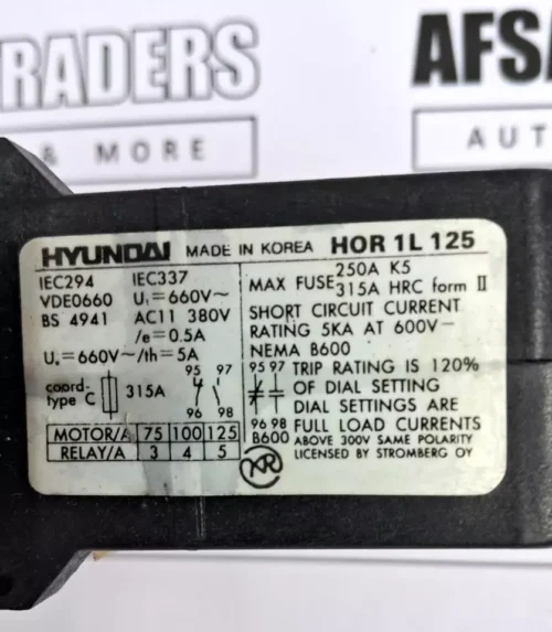 Hyundai HOR 1L 125 Thermal Overload Relay with  HOR 1K 5 overcurrent relay - Image 8