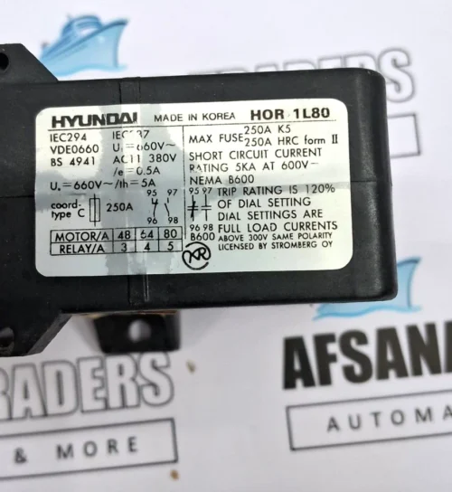 Hyundai Hor 1l80 Thermal Overload Relay 5a 660v~ - Image 3