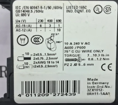 SIEMENS | SIRIUS | 3RH1122-1AF00 | 3ZX1012-0RH11-1AA1 | AUXILIARY CONTACTOR - Image 9