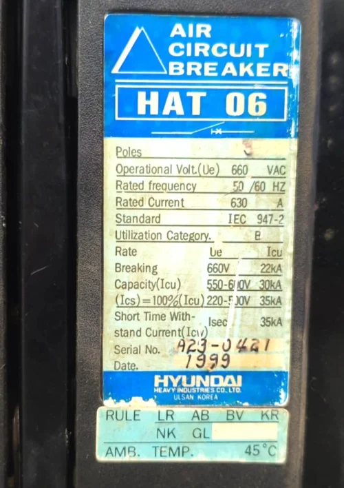 HYUNDAI | HAT 06 | 630A | 3POLE | AIR CIRCUIT BREAKER - Image 13