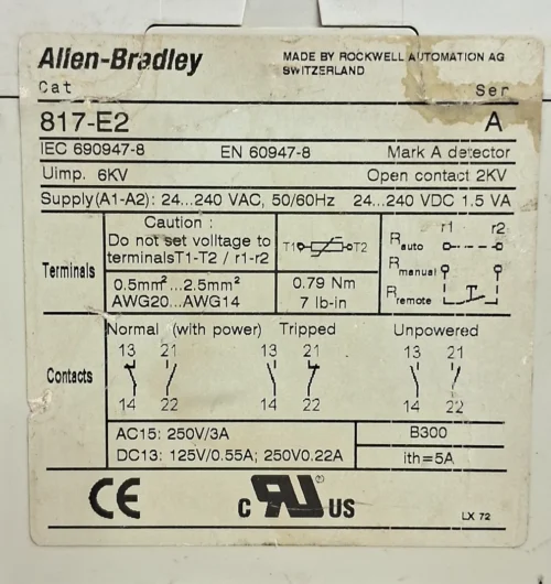 ALLEN-BRADLEY | 817-E2 | SER A | 24-240VAC 50/60HZ | THERMISTOR PROTECTION RELAY - Image 8