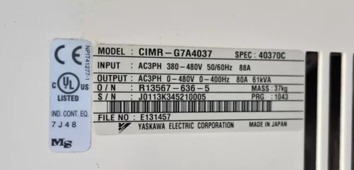 YASKAWA | VARISPEED G7 | CIMR-G7A4037 | 400V-37KW | VARIABLE FREQUENCY DRIVE - Image 2