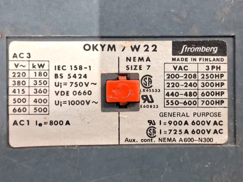 STROMBERG | OKYM7W22 | 800A | NEMA SIZE 7 | 200-600VAC | 250-700HP | CONTACTOR - Image 2