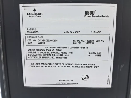 EMERSON | ASCO | G07ATSC33200K5X0 | 3200AMPS | 415V | POWER TRANSFER SWITCH - Image 7