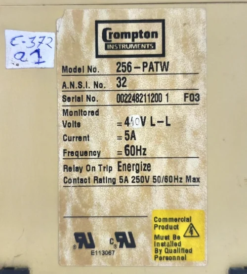 CROMPTON INSTRUMENT 256-PATW PROTECTOR TRIP RELAY 440V - Image 7