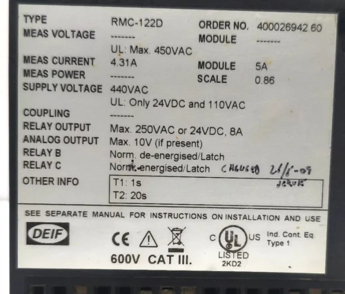 DEIF RMC-122D SHORT CIRCUIT & OVERCURRENT RELAY - Image 7