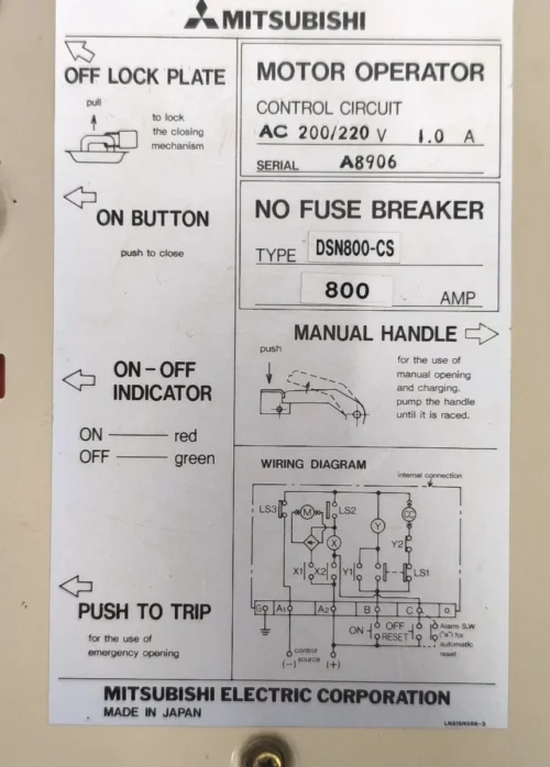 MITSUBISHI NF800-SEW DSN800-CS NO-FUSE BREAKER WITH MOTOR OPERATOR CONTROL - Image 11