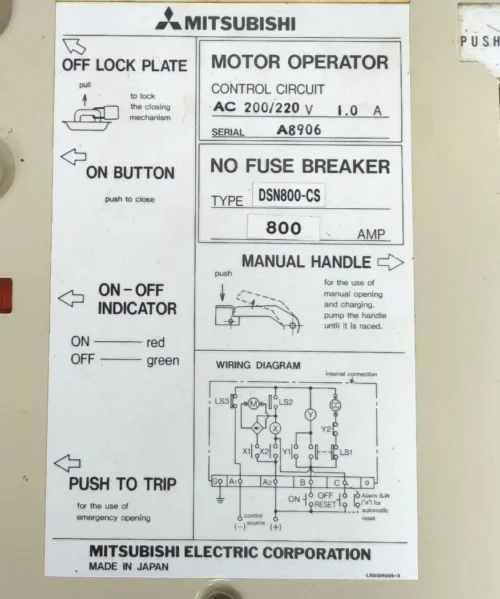 MITSUBISHI NF800-SEW DSN800-CS NO-FUSE BREAKER WITH MOTOR OPERATOR CONTROL - Image 10