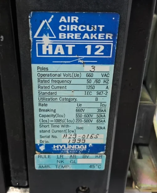 HYUNDAI HAT 12 AIR CIRCUIT BREAKER 3 POLE 1250A - Image 6