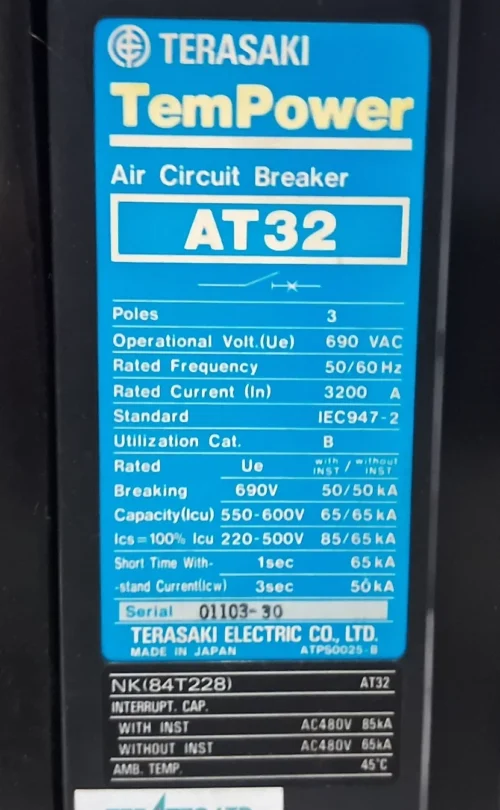 TERASAKI AT32 TEMPOWER AIR CIRCUIT BREAKER 3POLE 3200A - Image 13
