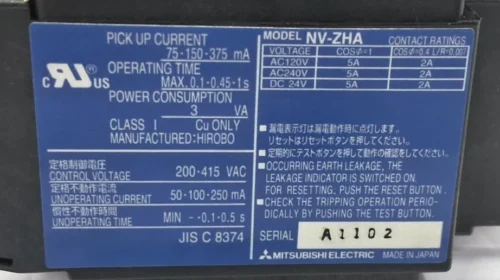 MITSUBISHI NV-ZHA EARTH LEAKAGE RELAY - Image 9