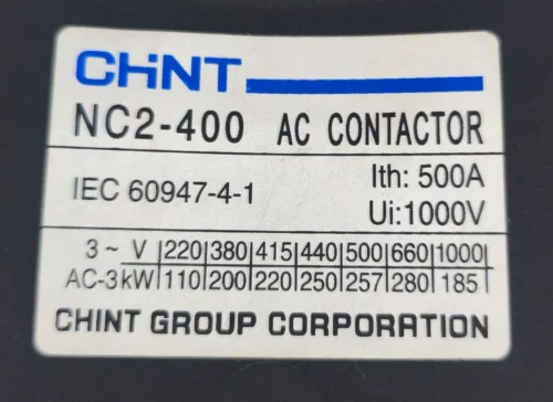 CHINT NC2-400 AC CONTACTOR 500A UI:1000V - Image 11