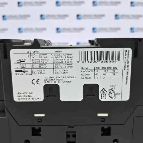 SIEMENS SIRIUS 3RT2035-1AV00 CONTACTOR 400V 50HZ - Image 8