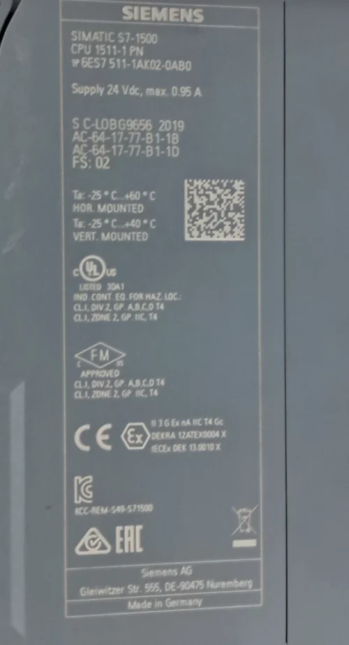 SIEMENS SIMATIC S7-1500 CPU MODULE 6ES7 511-1AK02-0AB0 - Image 10
